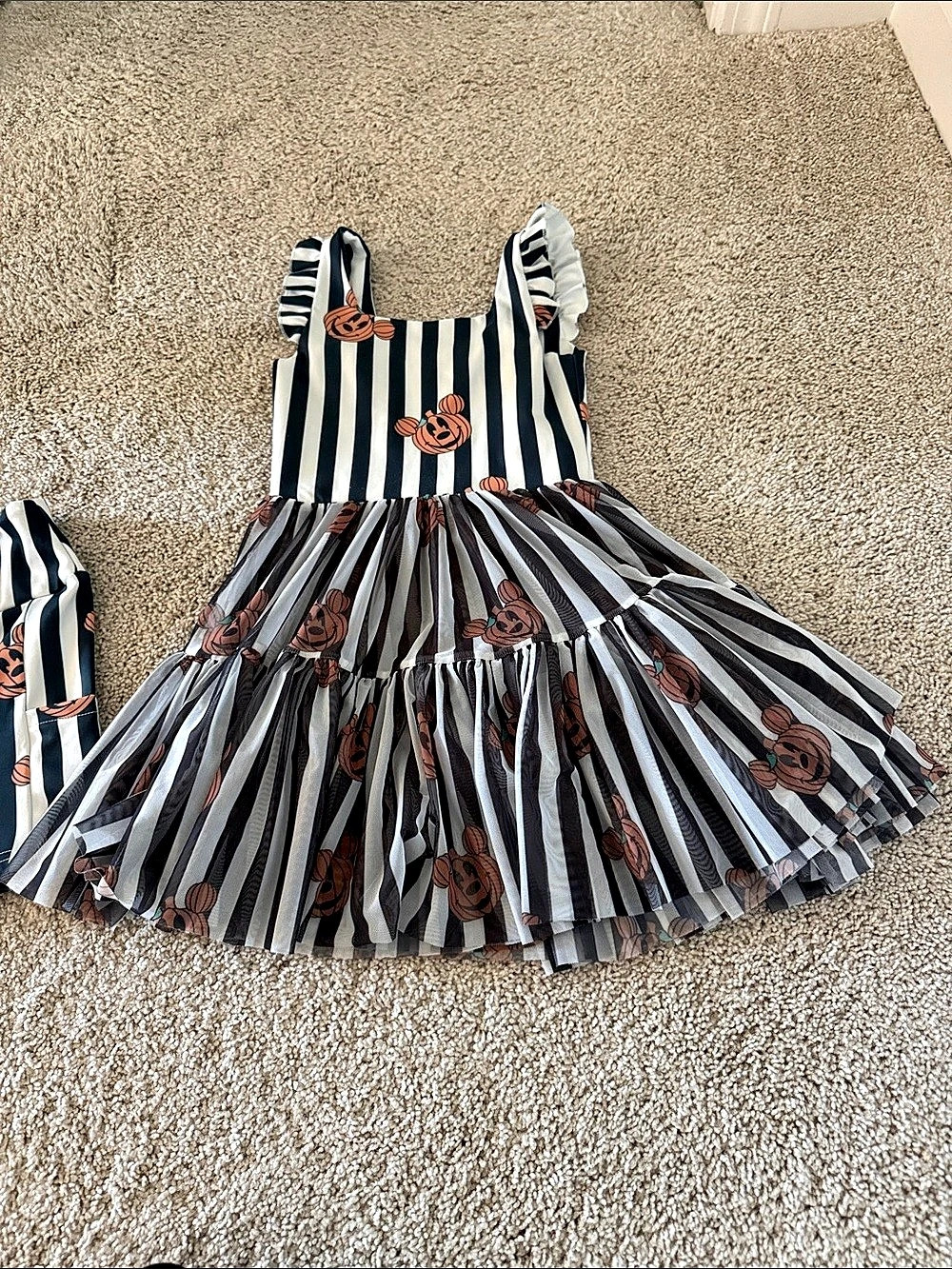 Made by Molly Striped Mickey Pumpkin Kids Ruffle Mesh Dress